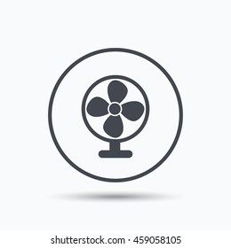 Ventilator icon. Air ventilation or fan symbol. Circle button with flat web icon on white background. Vector