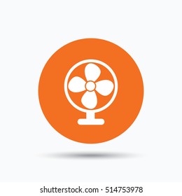 Ventilator icon. Air ventilation or fan symbol. Orange circle button with flat web icon. Vector
