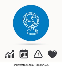 Ventilator icon. Fan or propeller sign. Calendar, attention sign and growth chart. Button with web icon. Vector