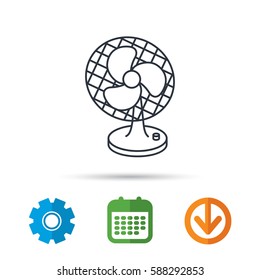 Ventilator icon. Fan or propeller sign. Calendar, cogwheel and download arrow signs. Colored flat web icons. Vector