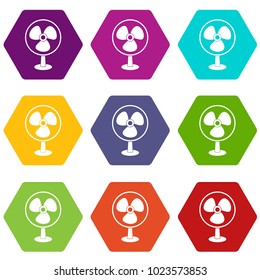 Ventilator icon set many color hexahedron isolated on white vector illustration