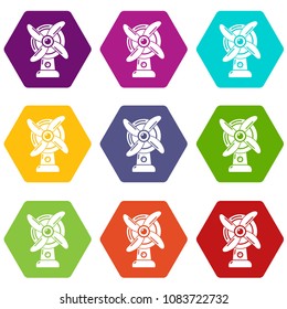 Ventilator icons 9 set coloful isolated on white for web