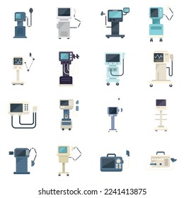 Ventilator Medical Machine icons set flat vector. Air ventilator. Breathing computer isolated