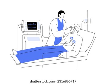 Ventilatory support abstract concept vector illustration. Elderly man in intensive care unit, respiratory therapists, medical examination, ventilatory support system abstract metaphor.