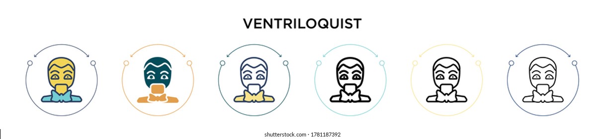 Ventriloquist icon in filled, thin line, outline and stroke style. Vector illustration of two colored and black ventriloquist vector icons designs can be used for mobile, ui, web