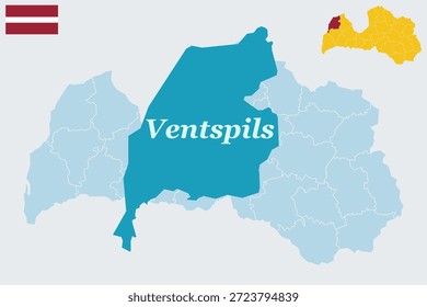 Ventspils Latvia Map with Flag - Baltic Seaport and Ice-Free Port Vector Outline