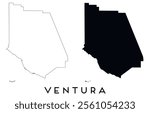 Ventura County, California map outline and black silhouette vector