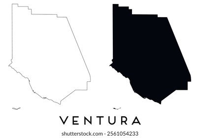 Ventura County, California map outline and black silhouette vector