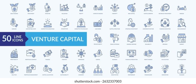 Venture capital icon collection set with investment, valuation, risk capital, return on investment, disruptive technology
