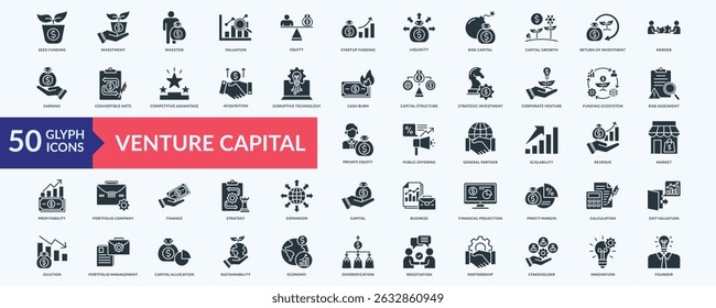 Venture capital icon collection set with investment, valuation, risk capital, return on investment, disruptive technology
