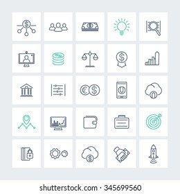 Venture capital, investments, startup, growth, line icons pack, vector illustration