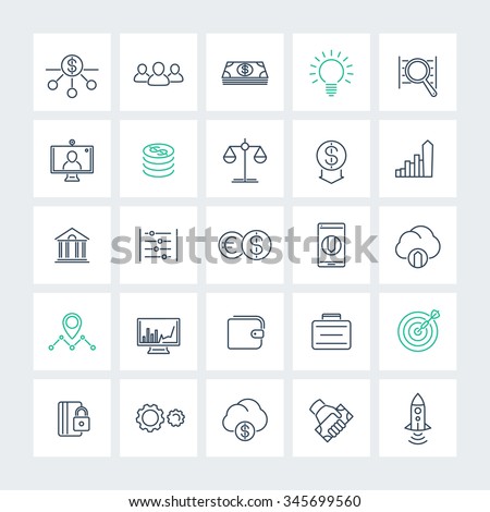 Venture capital, investments, startup, growth, line icons pack, vector illustration