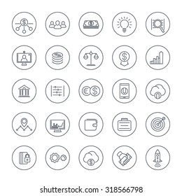 Venture capital, investments, startup, hedge fund, line icons in circles, vector illustration