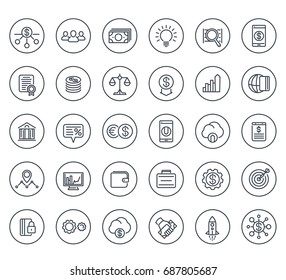 Venture capital, investments, start-up, hedge funds, finance line icons on white