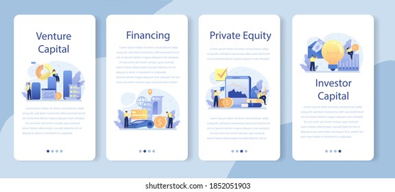 Venture capital mobile application banner set. Investors financing startup companies and small business. Idea of financial support. Isolated flat illustration