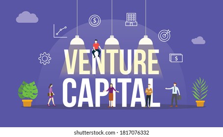 venture capital vc concept with people and big text word and related icon flat