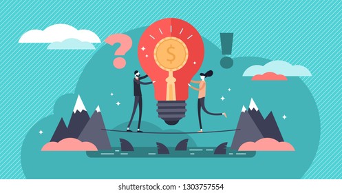 Venture capital vector illustration. Flat tiny investment persons concept. Risky business with huge profit potential. Startup and new idea funding. Innovation entrepreneur and project crowd funding.