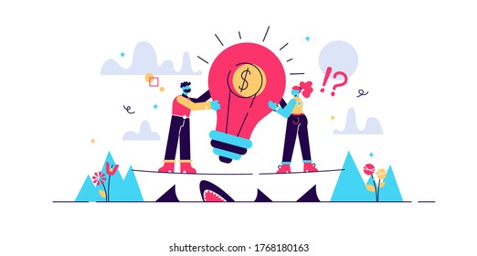 Venture capital vector illustration. Flat tiny investment persons concept. Risky business with huge profit potential. Startup and new idea funding. Innovation entrepreneur and project crowd funding.