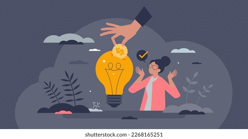 Venture capital vector illustration. Flat tiny investment persons concept. Risky business with huge profit potential. Startup and new idea funding. Innovation entrepreneur and project crowd funding.