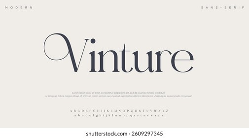 Venture Elegant awesome alphabet letters font and number. unique serif font. Classic Lettering Minimal Fashion Designs. Typography fonts regular uppercase and lowercase. vector illustration