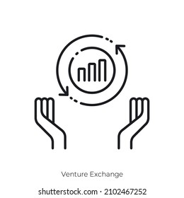Icono de Venture Exchange. Diseño de icono de estilo de esquema aislado en fondo blanco
