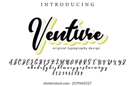 Venture Font Stylish brush painted an uppercase vector letters, alphabet, typeface