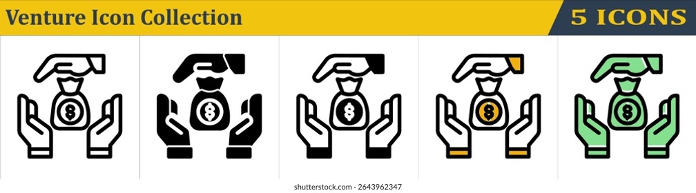 Coleção de Ícones de Empreendimento com 5 Ícones de Estilo (Contorno, Sólido, Misto, Cor de Contorno Lineal e Cor Sólida Lineal)