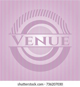 Venue badge with pink background