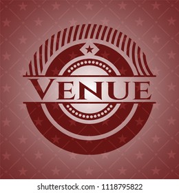 Venue badge with red background