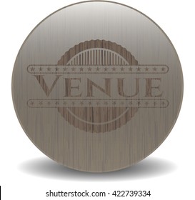 Venue badge with wooden background