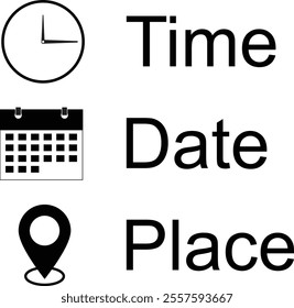 Venue Details Format, Venue Template, Address Details template, Date time and location icon, Event Location Details
