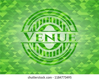 Venue green emblem with mosaic background