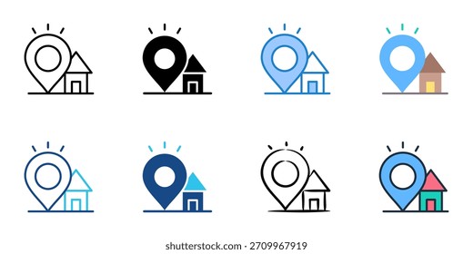 Venue icon set multiple style vector collection. Editable Stroke 
