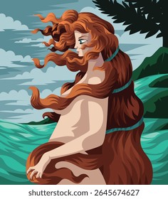 vênus afrodite ruiva deusa no mar
