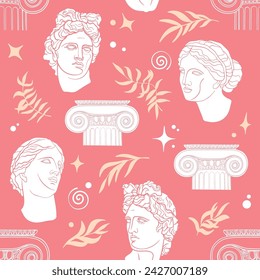 Venus. Apollo. Ionic capital. Seamless pattern. Vector illustration. The art of ancient Greece.
