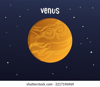 Venus Cartoon Vector Illustration Isolated On Sky Space Background. Planet Cartoon Vector Style