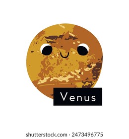 Venus. Cute kawaii planet character with smiling face. Funny celestial body. Solar system. Astronomy for kids. Vector flat cartoon illustration