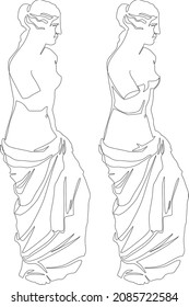 Venus de Milo. Aphrodite from the island of Melos. Continuous line drawing. Vector illustration.