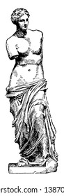 Venus de Milo is famous ancient Greek statue  vintage line drawing engraving illustration 