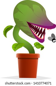 venus fly trap catching a fly vector illustration