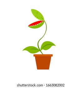 Venus Fly Trap In Pot Icon. Clipart Image Isolated On White Background