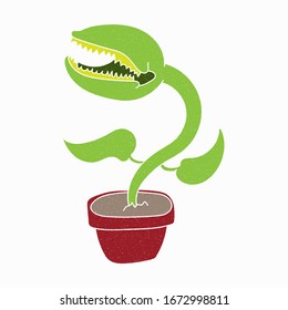 venus fly trap vector design. digital hand drawn style. grain texture