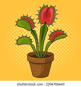 Venus flytrap flower pinup pop art retro vector illustration. Comic book style imitation.