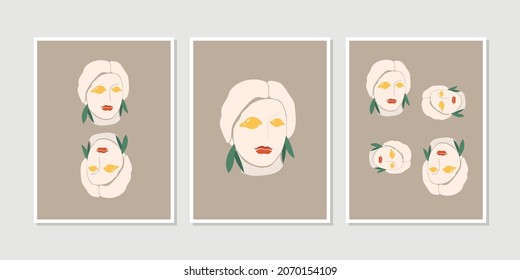 Venus head, set of posters. Ancient Greek goddess in trendy style for print design, interior design, printing, clothes, tee shirt, posters, invitations, cards, street art. Contemporary art, vector