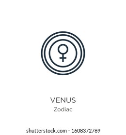 Venus icon. Thin linear venus outline icon isolated on white background from zodiac collection. Line vector sign, symbol for web and mobile