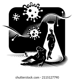 Venus inside the laboratory flask. Genetic change. Genetic modification.  Adam and Eve.
