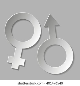 Venus And Mars Female And Male Symbol. 3d Paper Design. Vector Eps10.