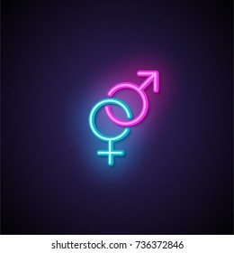 Venus and mars neon sign. Vector illustration.