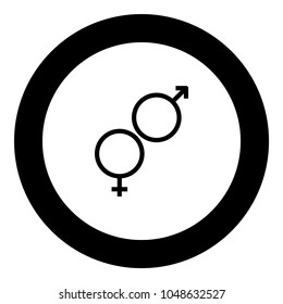 Venus and Mars symbol it is the black color icon  in circle or round