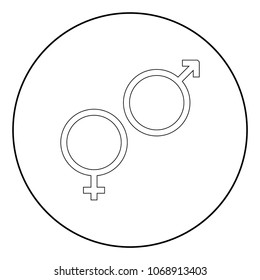 Venus and Mars symbol it is the black color icon in circle or round